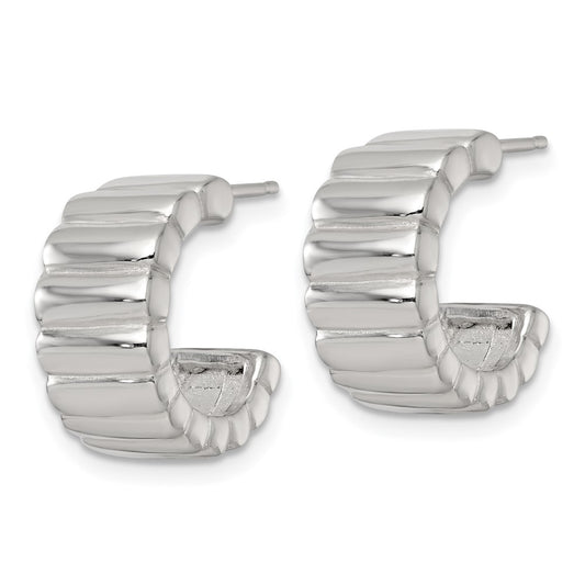Sterling Silver Polished and Ridged 8.0mm Post C-Hoop Earrings