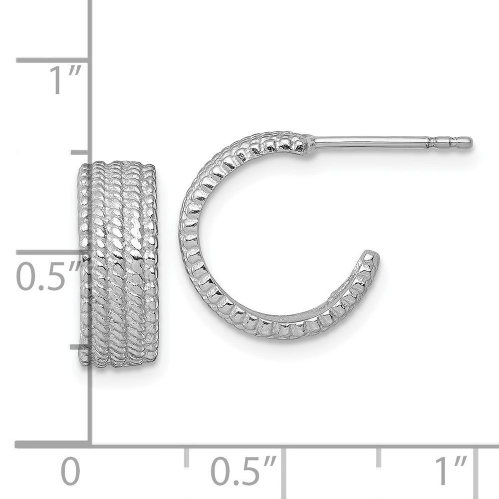Sterling Silver Rhodium-plated Polished And Textured C-Hoop Post Earrings