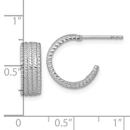 Sterling Silver Rhodium-plated Polished And Textured C-Hoop Post Earrings