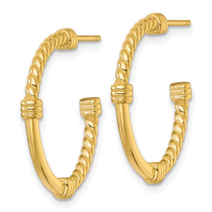 Sterling Silver Gold-tone Polished and Twisted 24.0mm Post C-Hoop Earrings