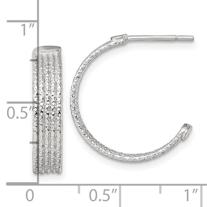 Sterling Silver Polished and Textured 20x4.5mm Post C-Hoop Earrings