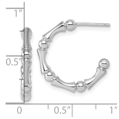 Sterling Silver Rhodium-plated Polished Patterned 3mm x 17mm Post C-Hoop Earrings
