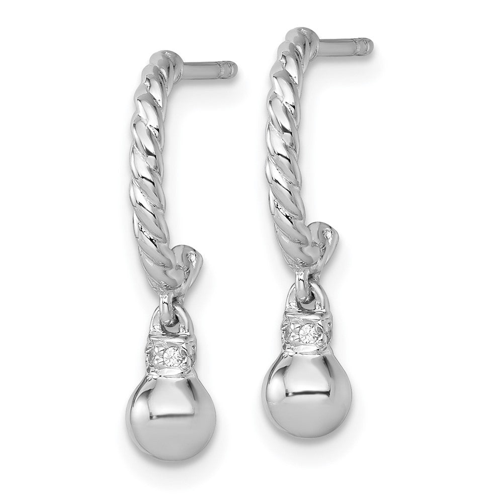 Sterling Silver Rhodium-plated Polished and Twisted CZ Post J-Hoop Dangle Earrings