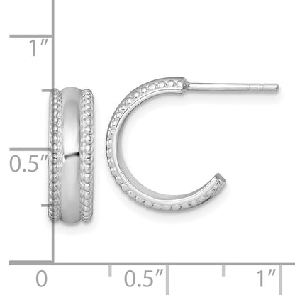 Sterling Silver Rhodium-plated Polished Beaded 5.2 x 15mm C-Hoop Post Earrings