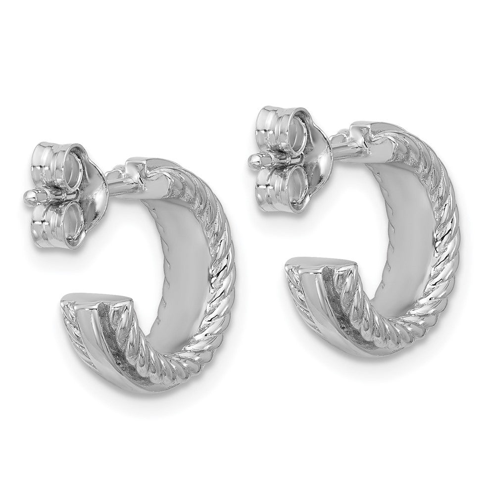 Sterling Silver Rhodium-plated Polished and Grooved 4.5mm x 13mm C-Hoop Post Earrings