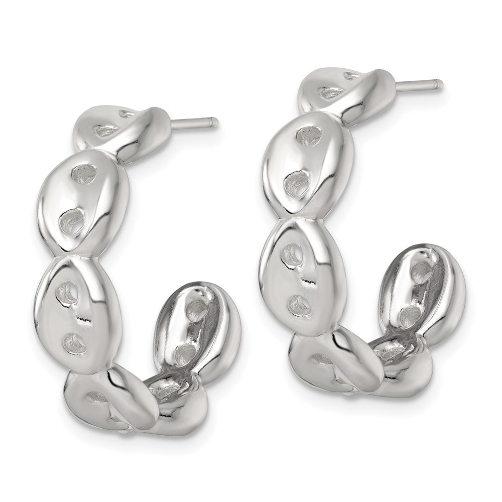 Sterling Silver Polished 7.0mm Puffed Mariner/Anchor Link Post C-Hoop Earrings
