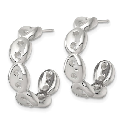 Sterling Silver Polished 7.0mm Puffed Mariner/Anchor Link Post C-Hoop Earrings