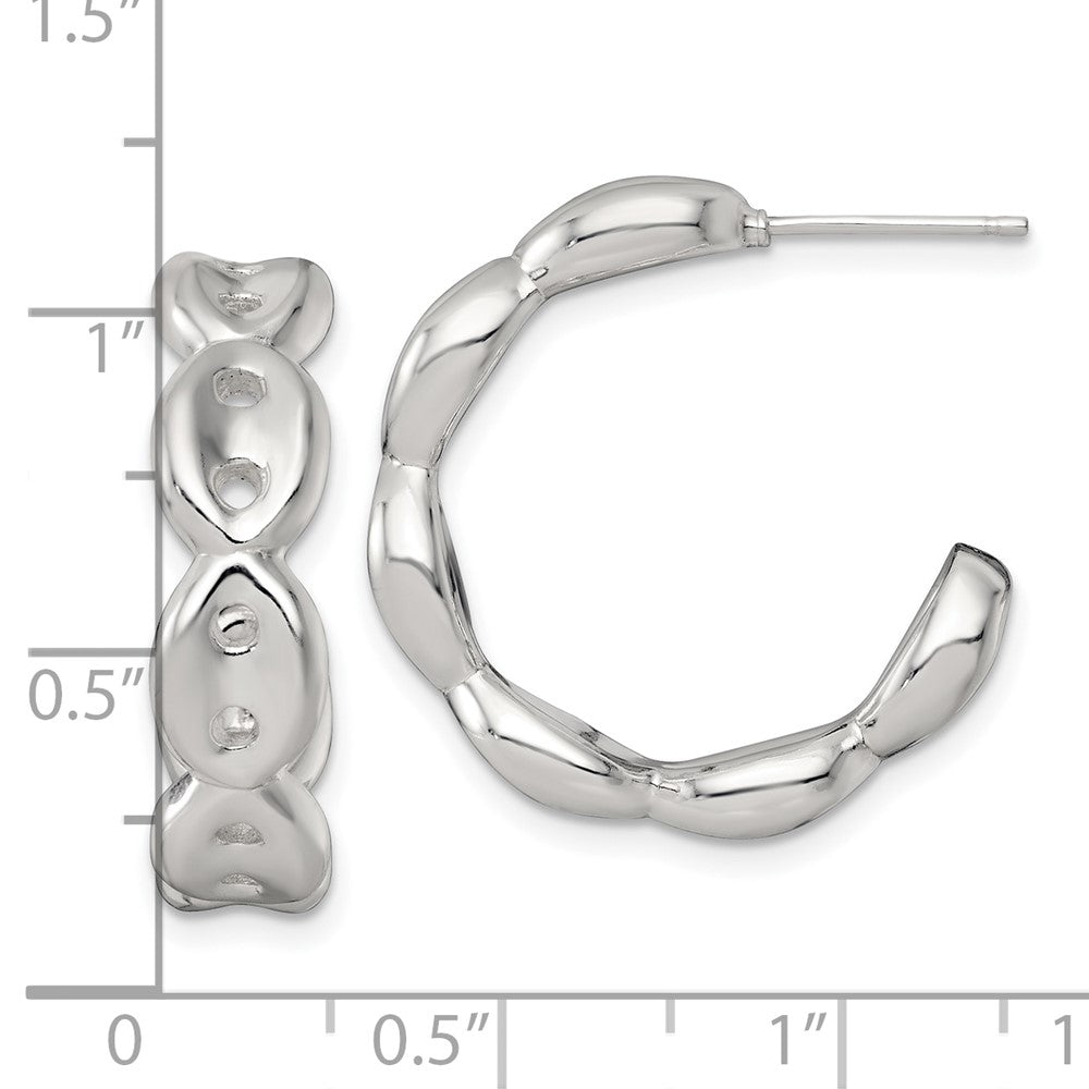 Sterling Silver Polished 7.0mm Puffed Mariner/Anchor Link Post C-Hoop Earrings