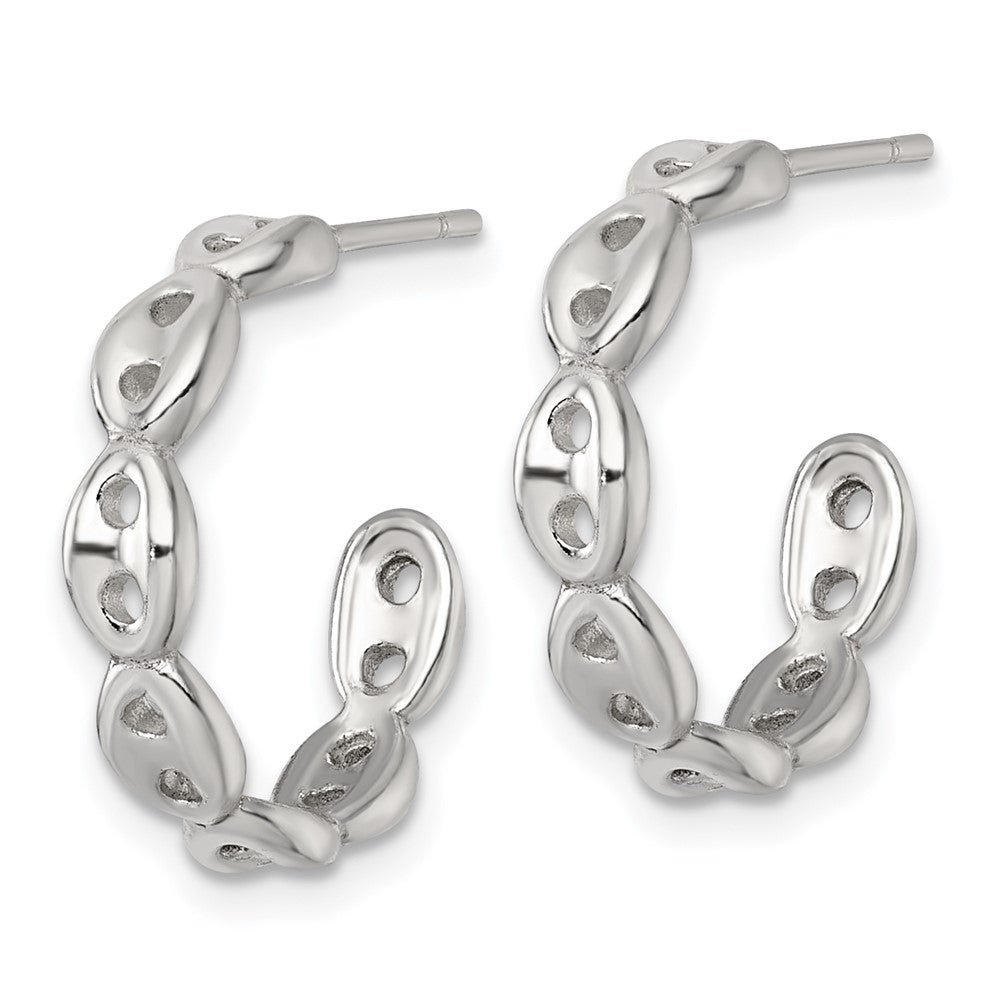 Sterling Silver Polished 4.0mm Puffed Mariner/Anchor Link Post C-Hoop Earrings