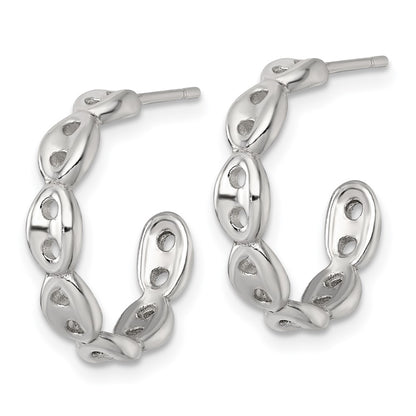 Sterling Silver Polished 4.0mm Puffed Mariner/Anchor Link Post C-Hoop Earrings