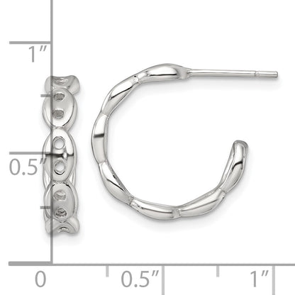 Sterling Silver Polished 4.0mm Puffed Mariner/Anchor Link Post C-Hoop Earrings