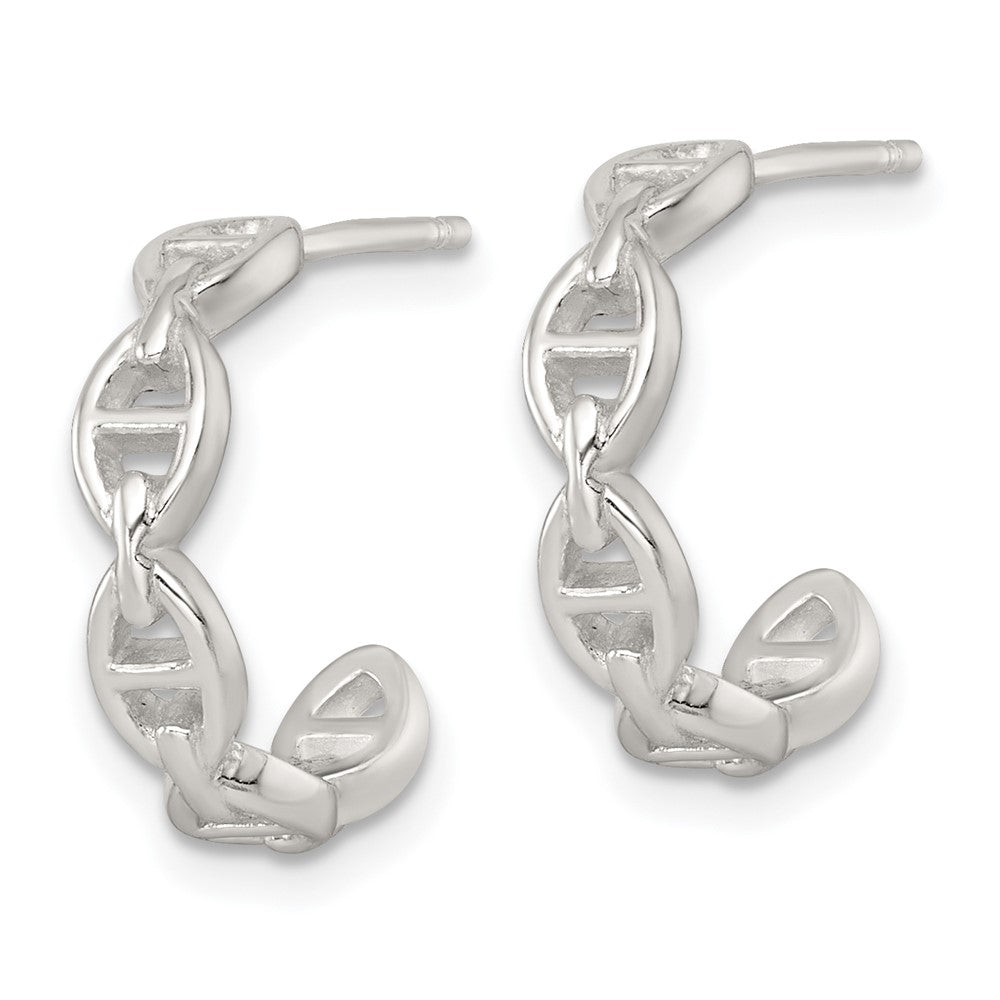 Sterling Silver Polished Anchor Link C-Hoop Post Earrings