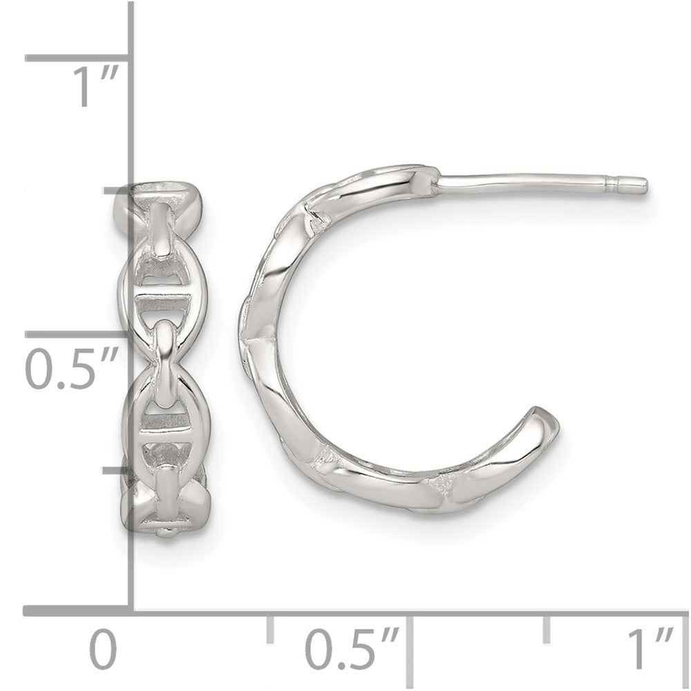 Sterling Silver Polished Anchor Link C-Hoop Post Earrings