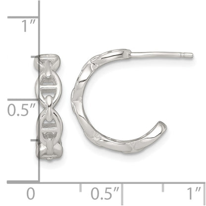 Sterling Silver Polished Anchor Link C-Hoop Post Earrings