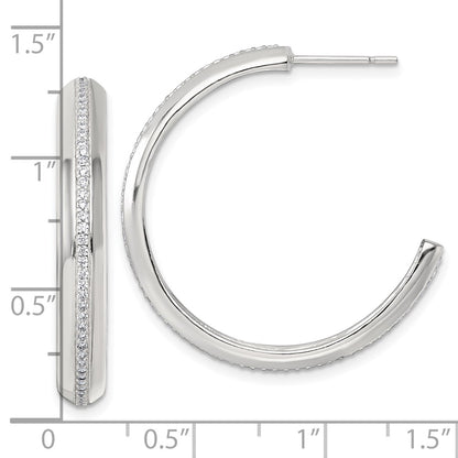 Sterling Silver Polished 4.75mm CZ Post C-Hoop Earrings