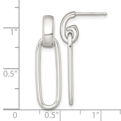 Sterling Silver Polished Elongated Oval Dangle Post Earrings