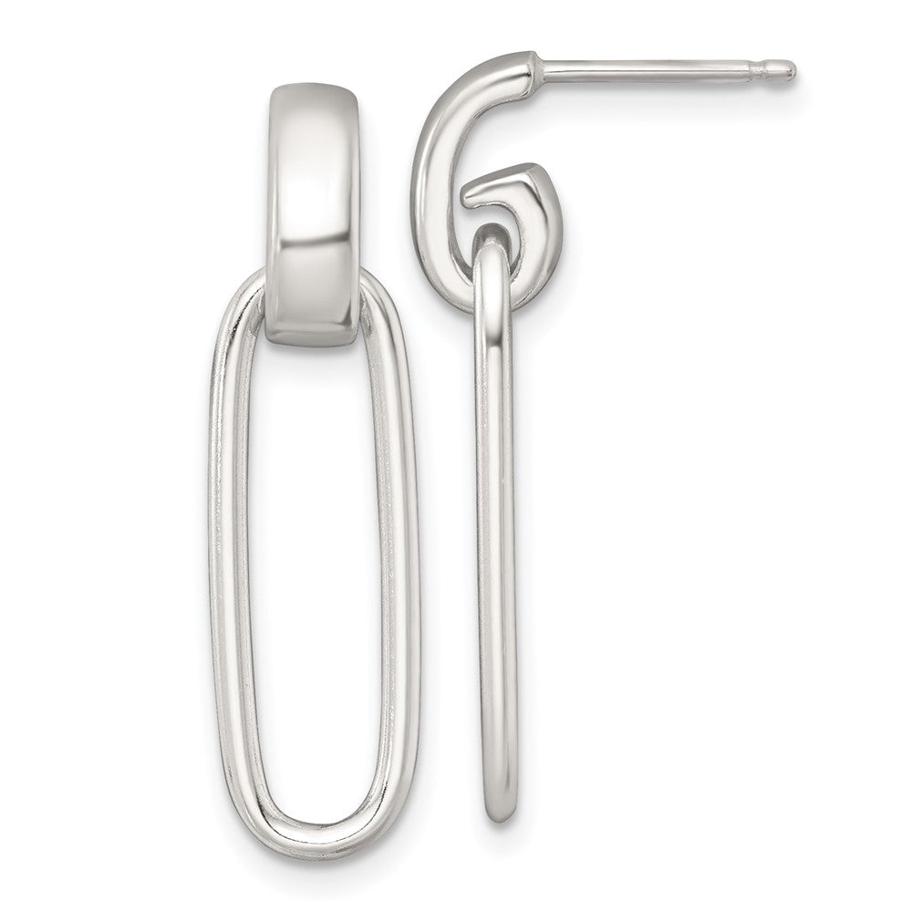 Sterling Silver Polished Elongated Oval Dangle Post Earrings