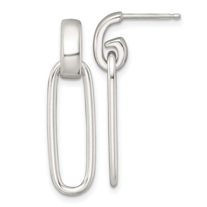 Sterling Silver Polished Elongated Oval Dangle Post Earrings
