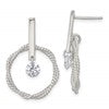 Sterling Silver Polished Twisted Circle with Moveable White CZ Dangle Post Earrings