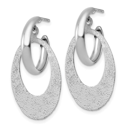 Sterling Silver Rhodium-plated Polished and Brushed Oval Dangle C-Hoop Post Earrings