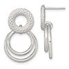 Sterling Silver Polished and Textured Double Circle Dangle Post Earrings