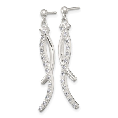 Sterling Silver Polished Fancy CZ Swirl Post Dangle Earrings