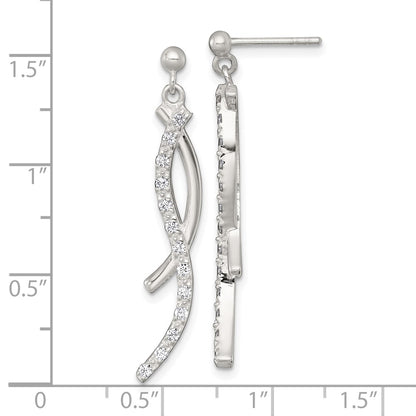 Sterling Silver Polished Fancy CZ Swirl Post Dangle Earrings