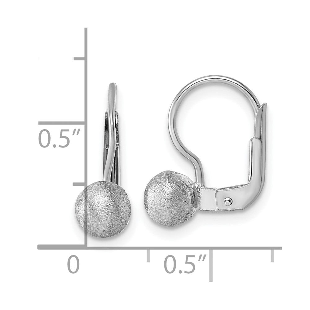 Sterling Silver Rhodium-plated Scratch Finish 5.00mm Ball Leverback Earrings