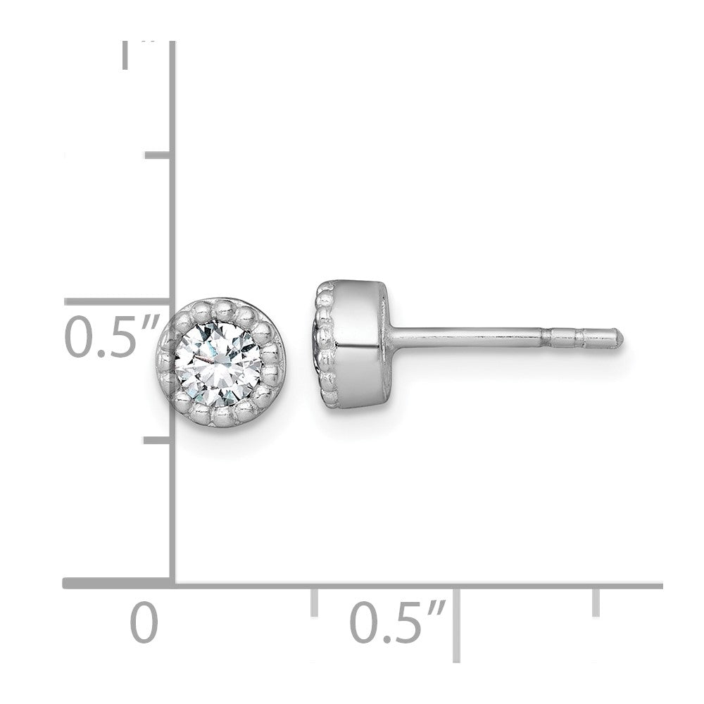 Sterling Silver Rhodium-plated Polished Beaded 6mm CZ Stud Earrings