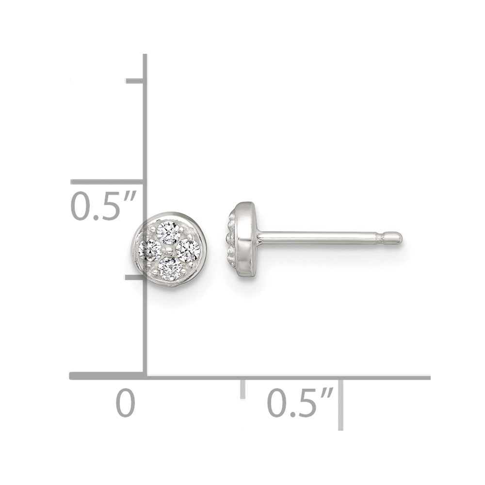 Sterling Silver Polished White CZ Cluster 5.00mm Circle Post Earrings