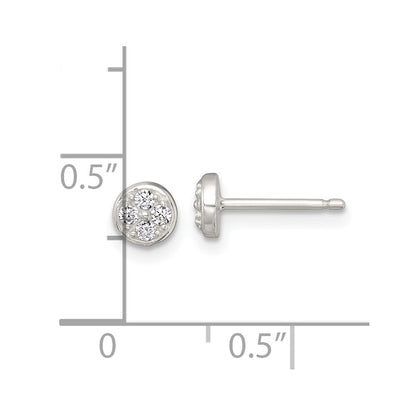 Sterling Silver Polished White CZ Cluster 5.00mm Circle Post Earrings