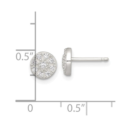 Sterling Silver Polished White CZ Cluster 7.00mm Circle Post Earrings
