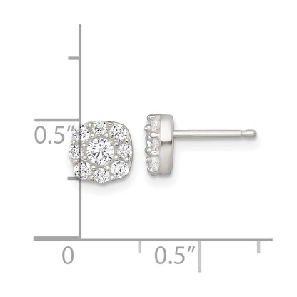 Sterling Silver Polished White CZ Cluster 6.85mm Post Earrings