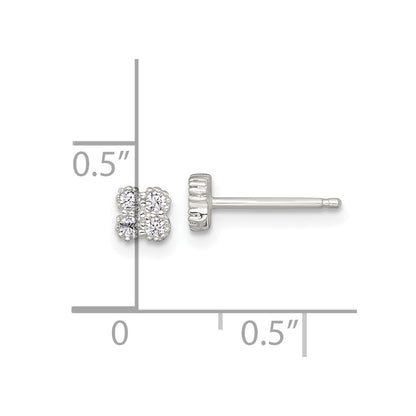 Sterling Silver Polished Textured White CZ 4.3mm Quatrefoil Post Earrings