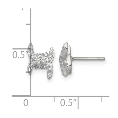 Sterling Silver Polished Fancy Ribbon CZ Post Earrings