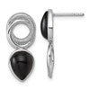 Sterling Silver Rhodium-plated Polished Black Agate Teardrop and Circle Mis-Matched Post Earrings