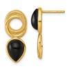 Sterling Silver Gold-tone Polished Black Agate Teardrop and Circle Mis-Matched Post Earrings