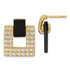 Sterling Silver Gold-tone Polished CZ and Black Agate Square Dangle Mis-Matched Post Earrings