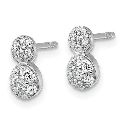 Sterling Silver Rhodium-plated Polished Fancy CZ Two Circles Post Earrings