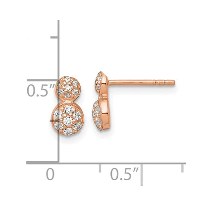 Sterling Silver Rose Gold-plated Polished Fancy CZ Two Circles Post Earrings