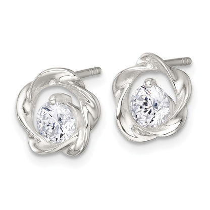 Sterling Silver Polished CZ in Twisted Circle Post Earrings