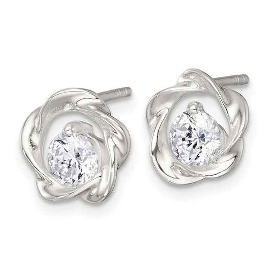 Sterling Silver Polished CZ in Twisted Circle Post Earrings
