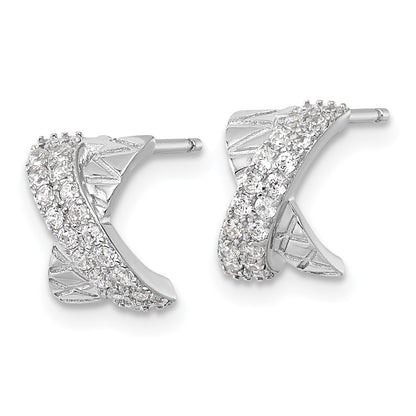 Sterling Silver Rhodium-plated Polished and Grooved -X- CZ Post Earrings