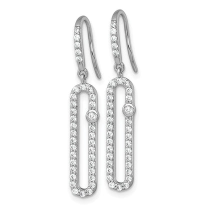 Sterling Silver Rhodium-plated Polished CZ Elongated Link Dangle Shepherd Hook Earrings