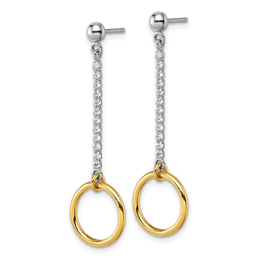 Sterling Silver Rhodium and Gold-plated CZ Circle Dangle Post Earrings