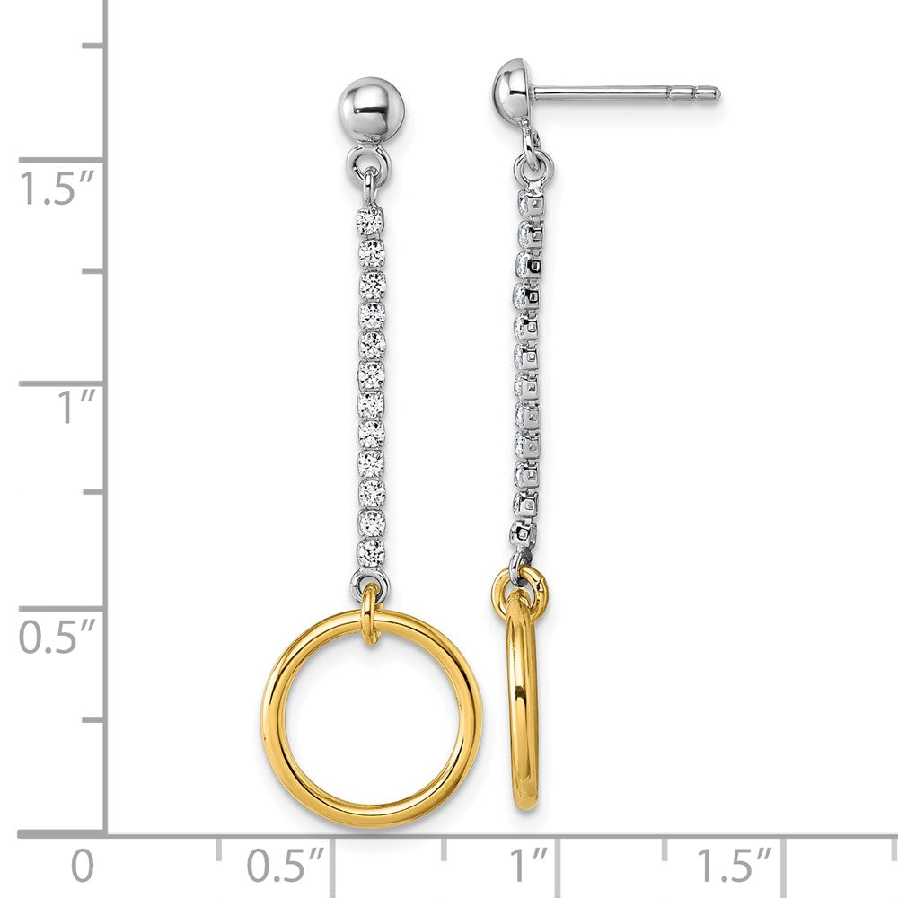 Sterling Silver Rhodium and Gold-plated CZ Circle Dangle Post Earrings