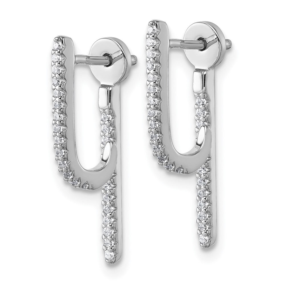 Sterling Silver Rhodium-plated CZ Front and Back Dangle J-Hoop Post Earrings