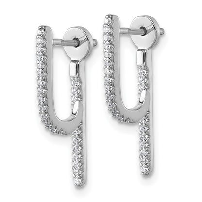 Sterling Silver Rhodium-plated CZ Front and Back Dangle J-Hoop Post Earrings