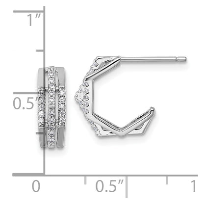 Sterling Silver Rhodium-plated CZ 3-Row Polished J-Hoop Post Earrings