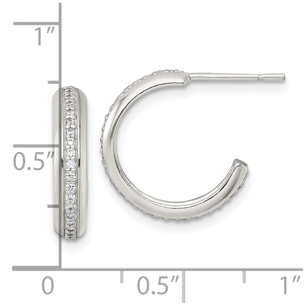 Sterling Silver Polished 16x3.5mm CZ Post C-Hoop Earrings